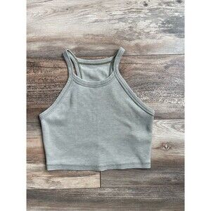 American Eagle Green Ribbed Knit Crop Racerback Tank Women’s Size Medium
